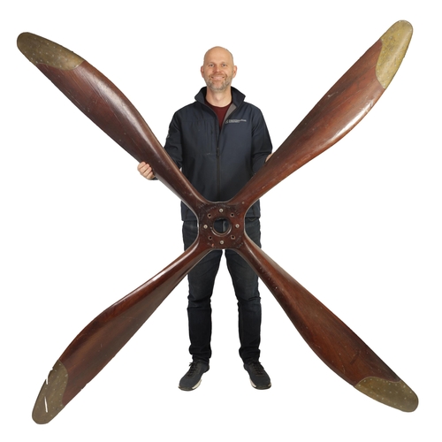 498 - A RARE LAMINATED MAHOGANY BRASS TIPPED FOUR BLADE PROPELLER FROM A 1915 WW1 FE8 AIRCRAFT - these air... 