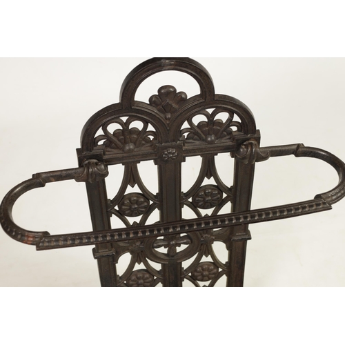 502 - A LATE 19TH CENTURY CAST IRON COALBROOKDALE STYLE STICKSTAND with stylised floral decoration and lif... 