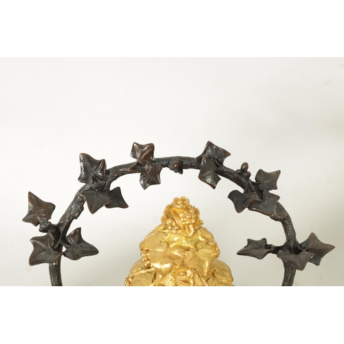 503 - A FINE MID-19TH CENTURY BRONZE AND ORMOLU INK STAND of elaborate design with bronze bird and grapevi... 