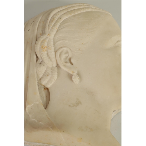 512 - A 19TH CENTURY SILHOUETTE WHITE MARBLE BUST OF A YOUNG LADY POSSIBLY QUEEN VICTORIA finely carved we... 