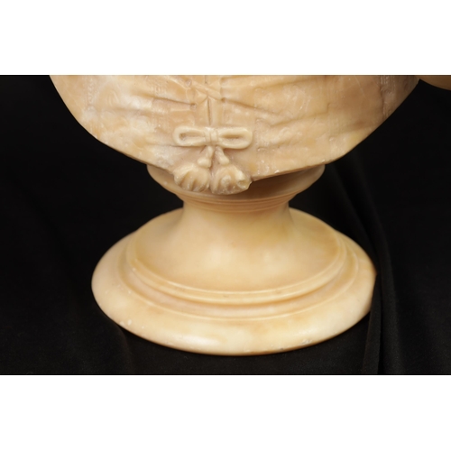 513 - A 19TH CENTURY CARVED ALABASTER BUST modelled as a young smiling girl raised on a turned socle (55cm... 