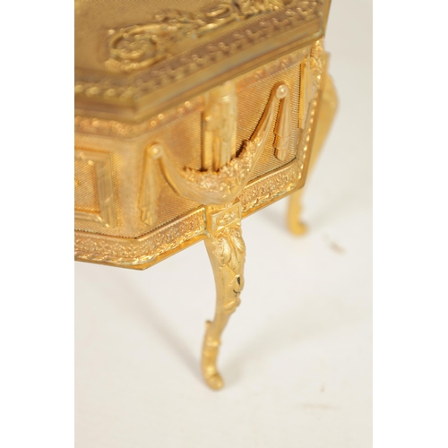 527 - A 19TH CENTURY FRENCH ORMOLU JEWELLERY CASKET of clipped rectangular form on slender cabriole legs w... 