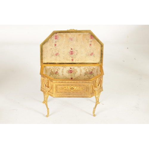 527 - A 19TH CENTURY FRENCH ORMOLU JEWELLERY CASKET of clipped rectangular form on slender cabriole legs w... 