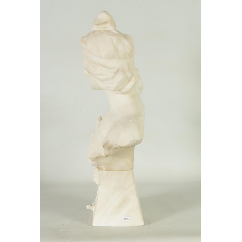 528 - A LATE 19TH CENTURY ART NOUVEAU CARVED ALABASTER BUST OF A YOUNG LADY on a shaped floral base - unsi... 