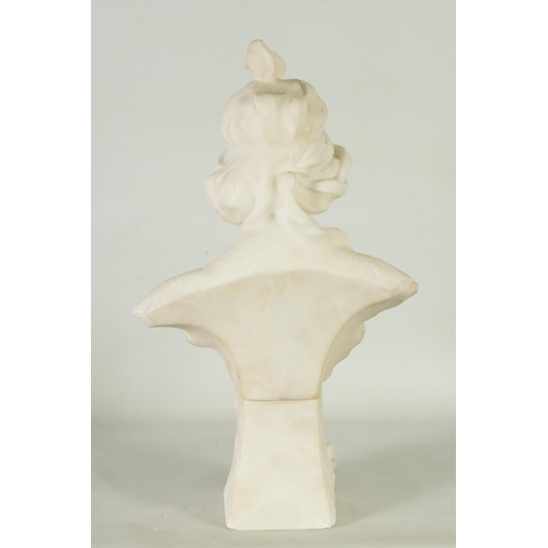 528 - A LATE 19TH CENTURY ART NOUVEAU CARVED ALABASTER BUST OF A YOUNG LADY on a shaped floral base - unsi... 