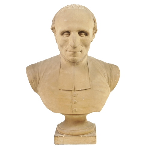 529 - A 19TH CENTURY CAST PLASTER BUST modelled as a gentleman (59cm high)