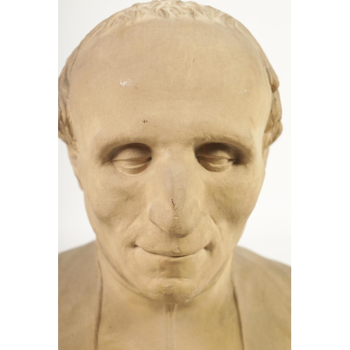 529 - A 19TH CENTURY CAST PLASTER BUST modelled as a gentleman (59cm high)