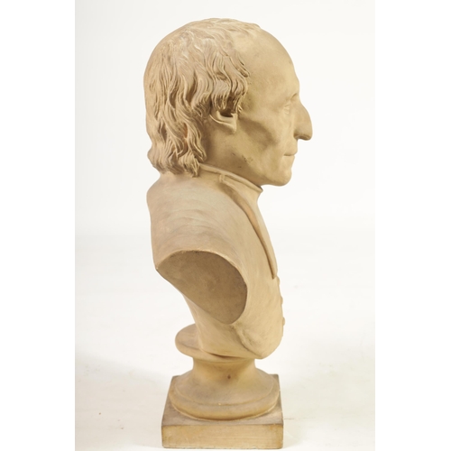 529 - A 19TH CENTURY CAST PLASTER BUST modelled as a gentleman (59cm high)