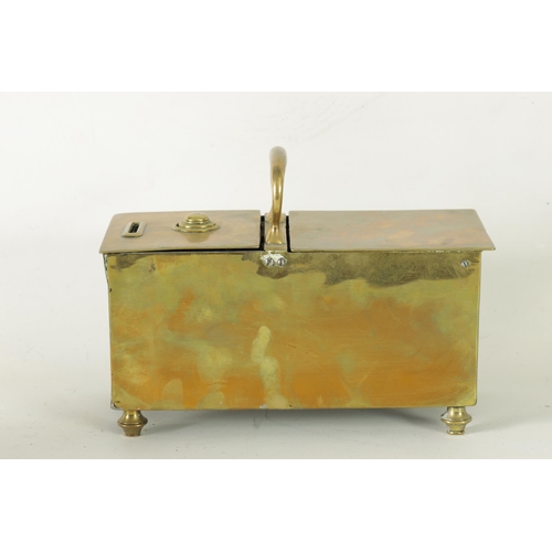 534 - A 19TH-CENTURY BRASS HONESTY TOBACCO BOX FOR 603 ZETLAND LODGE with hinged top and carrying handle a... 