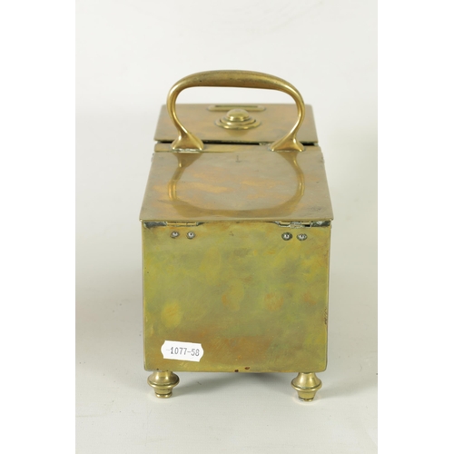 534 - A 19TH-CENTURY BRASS HONESTY TOBACCO BOX FOR 603 ZETLAND LODGE with hinged top and carrying handle a... 