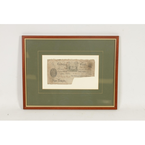 539 - A FRAMED CRAVEN FIVE POUND BANK NOTE dated 1893