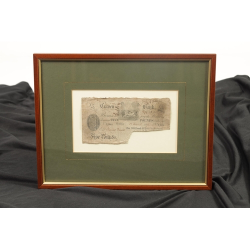 539 - A FRAMED CRAVEN FIVE POUND BANK NOTE dated 1893