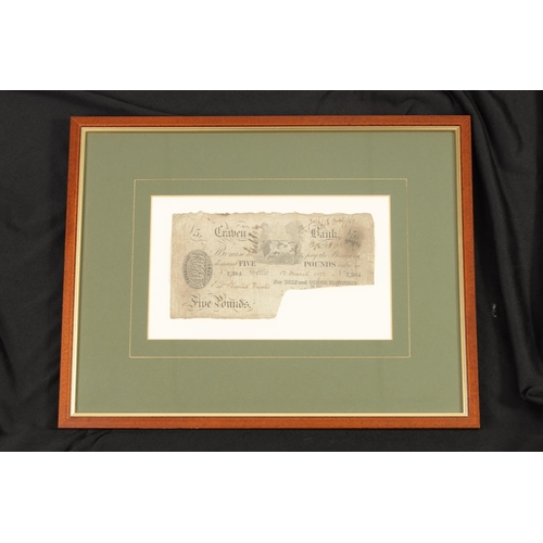 539 - A FRAMED CRAVEN FIVE POUND BANK NOTE dated 1893