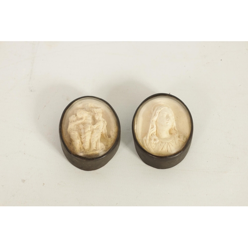 540 - A PAIR OF 19TH CENTURY OVAL 'GRAND TOUR' CARVED MEERSCHAUM MEDALLIONS modelled as a female bust and ... 