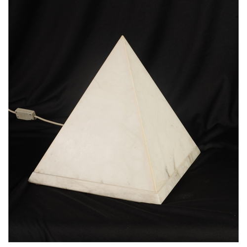 541 - A 1960’S RETRO WHITE MARBLE TABLE LAMP FORMED AS A PYRAMID with lift of top (30cm high )