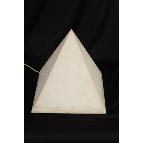 541 - A 1960’S RETRO WHITE MARBLE TABLE LAMP FORMED AS A PYRAMID with lift of top (30cm high )