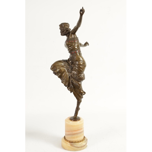 542 - A FINE AND IMPRESSIVE ART DECO BRONZE SCULPTURE OF A DANCING GIRL with coloured enamel jewels to the... 