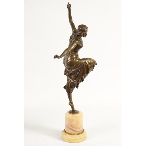 542 - A FINE AND IMPRESSIVE ART DECO BRONZE SCULPTURE OF A DANCING GIRL with coloured enamel jewels to the... 