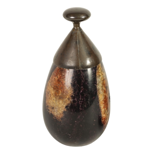 544 - A LARGE EARLY 19TH CENTURY BLUE JOHN DOOR STOP of ovoid form with bronze handle (18cm high)