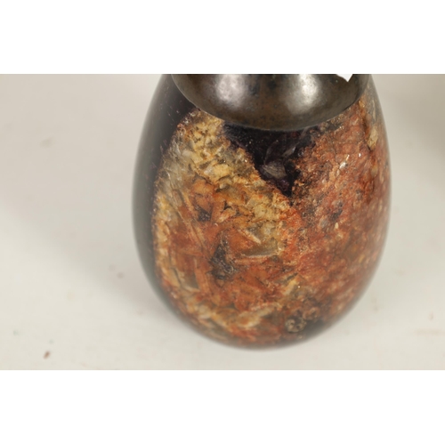 544 - A LARGE EARLY 19TH CENTURY BLUE JOHN DOOR STOP of ovoid form with bronze handle (18cm high)