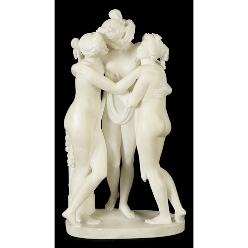 547 - A GOOD 19TH CENTURY CARVED ALABASTER FIGURAL SCULPTURE OF THE THREE GRACES finely executed and mount... 