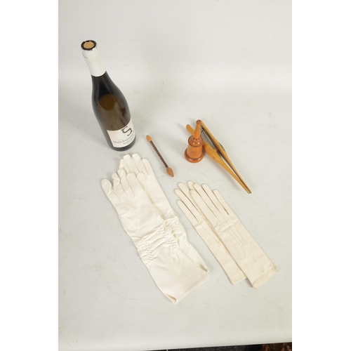 550 - TWO PAIRS OF LATE 19TH CENTURY FINE WHITE LEATHER LADIES GLOVES together with a pair of Mauchline wa... 