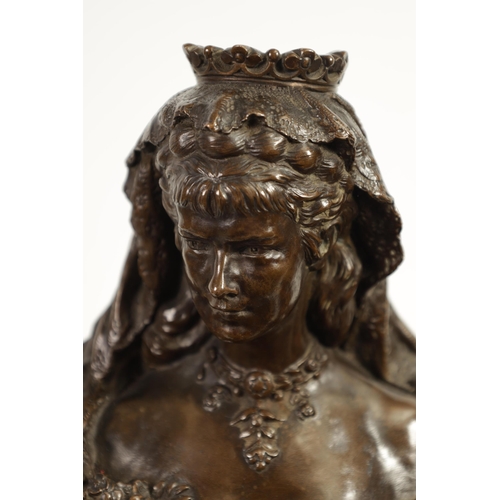 558 - A FINE PAIR OF 19TH CENTURY BRONZE BUSTS OF FRAN JOSEPH OF AUSTRIA AND WIFE having brown patination ... 