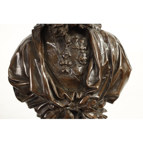 558 - A FINE PAIR OF 19TH CENTURY BRONZE BUSTS OF FRAN JOSEPH OF AUSTRIA AND WIFE having brown patination ... 