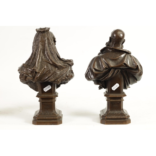 558 - A FINE PAIR OF 19TH CENTURY BRONZE BUSTS OF FRAN JOSEPH OF AUSTRIA AND WIFE having brown patination ... 