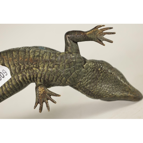 563 - A LATE 19TH CENTURY BERGMAN STYLE COLD PAINTED BRONZE SCULPTURE OF A LIZARD (26cm long)