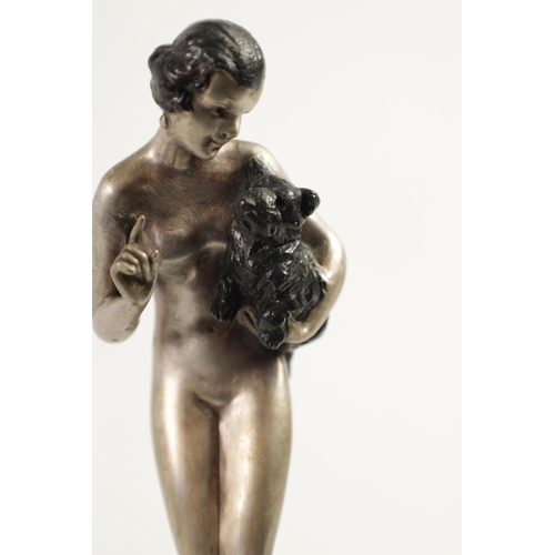 574 - JOSEF LORENZL (1892 - 1950) AN ART DECO COLD PAINTED BRONZE FIGURE depicting a nude lady holding a d... 