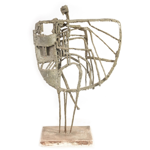 579 - A MODERN ART SCULPTURE built from replica twig-work design, mounted on a plaster work base (79cm hig... 