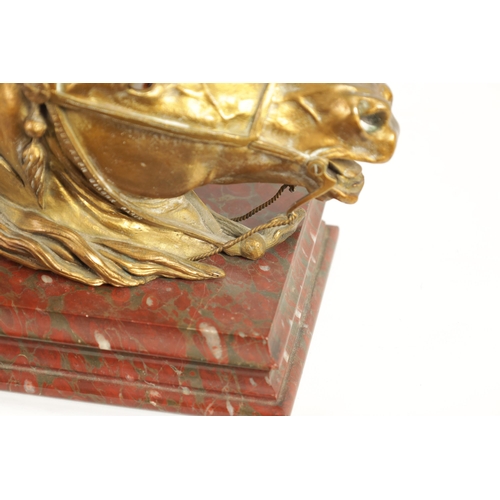 580 - MAISON ALPH GIROUX, PARIS (1799 - 1881). A 19TH CENTURY GILT BRONZE INKWELL FORMED AS A HORSES HEAD ... 