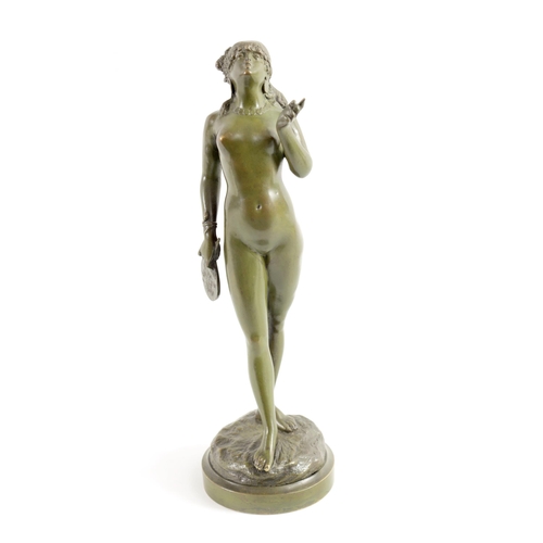 586 - ALFRED GREVIN (1827 - 1892) AN ART DECO GREEN PATINATED BRONZE FIGURE depicting a nude orientalist f... 