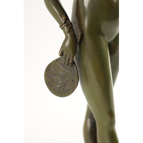 586 - ALFRED GREVIN (1827 - 1892) AN ART DECO GREEN PATINATED BRONZE FIGURE depicting a nude orientalist f... 