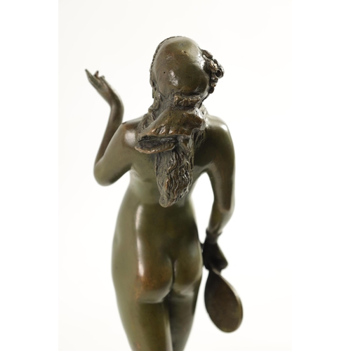 586 - ALFRED GREVIN (1827 - 1892) AN ART DECO GREEN PATINATED BRONZE FIGURE depicting a nude orientalist f... 