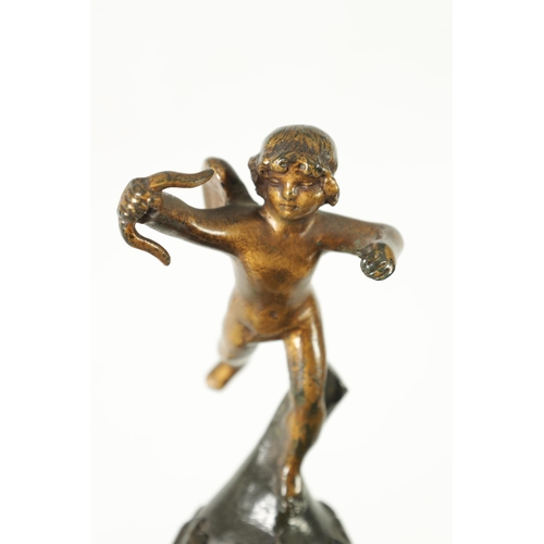 587 - AFTER PAUL PONSARD A 19TH CENTURY BRONZE SCULPTURE DEPICTING CUPID hiding next to a column on a natu... 