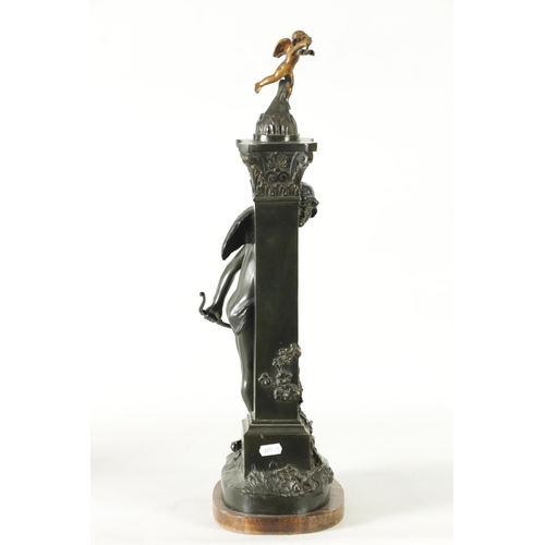 587 - AFTER PAUL PONSARD A 19TH CENTURY BRONZE SCULPTURE DEPICTING CUPID hiding next to a column on a natu... 