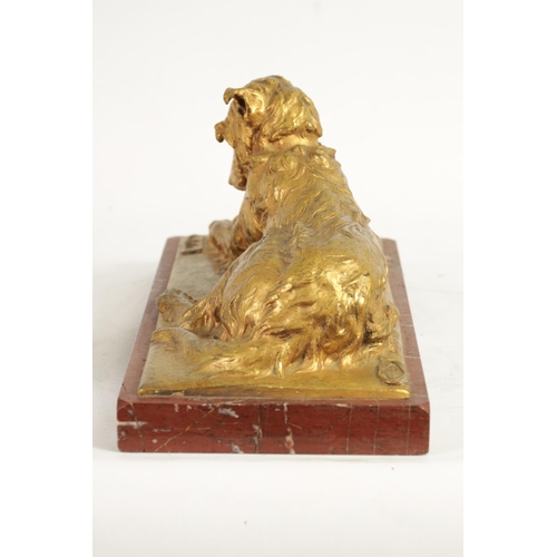 591 - CHARLES PAILLET (1871 - 1937). A LATE 19TH CENTURY GILT BRONZE SCULPTURE OF A RECUMBENT DOG WITH CAT... 