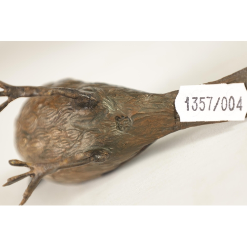 593 - A LATE 19TH CENTURY BERGMAN COLD PAINTED BRONZE SCULPTURE OF A BIRD stamped beneath. (11cm wide 8cm ... 