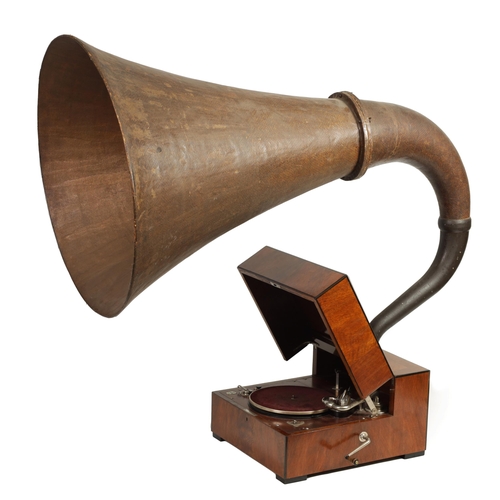 595 - A RARE 1930’S OVERSIZED E.M.G. MARK XB GRAMOPHONE having a large quarter veneered walnut and ebony c... 