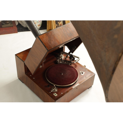 595 - A RARE 1930’S OVERSIZED E.M.G. MARK XB GRAMOPHONE having a large quarter veneered walnut and ebony c... 