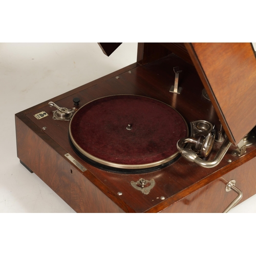 595 - A RARE 1930’S OVERSIZED E.M.G. MARK XB GRAMOPHONE having a large quarter veneered walnut and ebony c... 