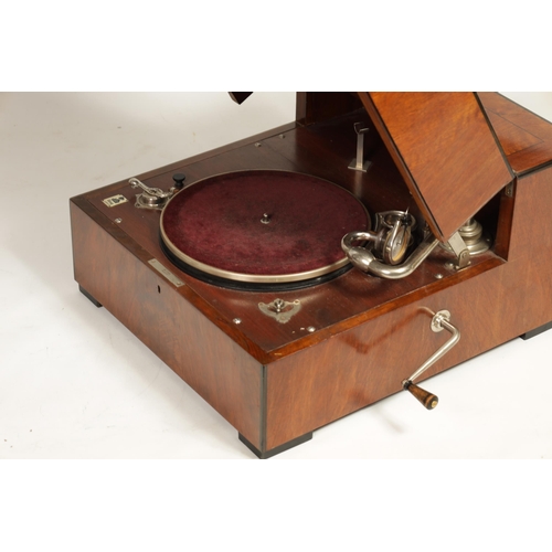 595 - A RARE 1930’S OVERSIZED E.M.G. MARK XB GRAMOPHONE having a large quarter veneered walnut and ebony c... 