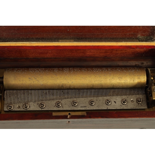 597 - A 19TH CENTURY NICOLE FRERES SWISS CYLINDRICAL MUSIC BOX with inlaid rosewood case enclosing a lever... 