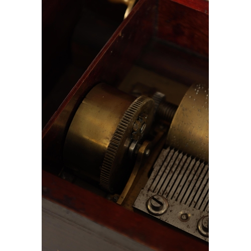 597 - A 19TH CENTURY NICOLE FRERES SWISS CYLINDRICAL MUSIC BOX with inlaid rosewood case enclosing a lever... 