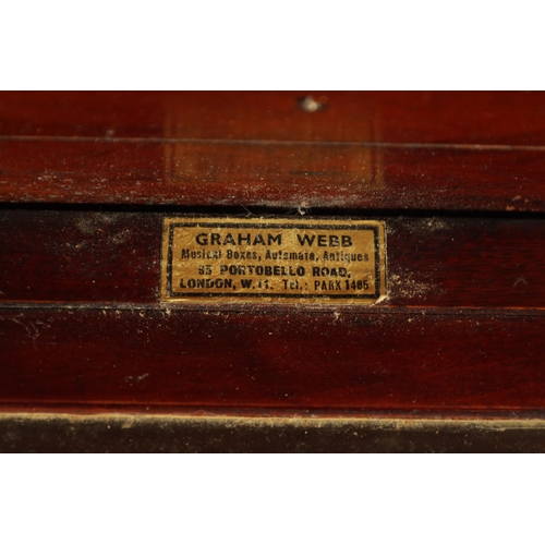 597 - A 19TH CENTURY NICOLE FRERES SWISS CYLINDRICAL MUSIC BOX with inlaid rosewood case enclosing a lever... 