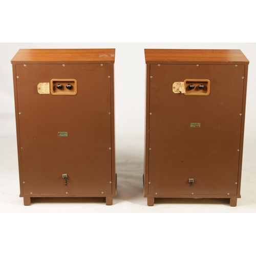 599 - A PAIR OF LSU/HF/15/8 TANNOY SPEAKERS in teak cabinets (84cm high, 55cm wide, 31.4cm deep)