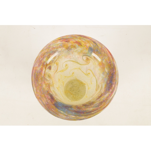 8 - A MONART, MONCRIEFF SCOTLAND ART GLASS VASE the tapered body with broad rim decorated multicoloured ... 