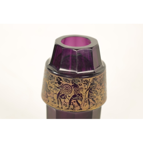 9 - AN EARLY 20TH-CENTURY PURPLE GLASS VIENNA SECESSIONIST VASE IN THE MOSER STYLE of faceted shaped for... 